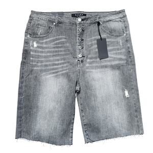 Risen LA High Rise Distressed Bermuda Shorts Plus Size 3XL (20/22) Black Stretch